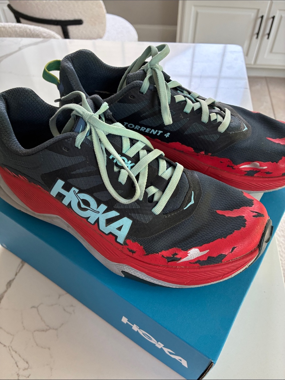 Women’s HOKA Torrent 4 Trail Running Shoes - Black, Red, Mint